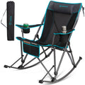 FUNDANGO Rocking Camping Chair, High Mesh Back Portable Folding Camp Chairs with Pillows, Cup Holder and Carry Bag for Lawn Pati