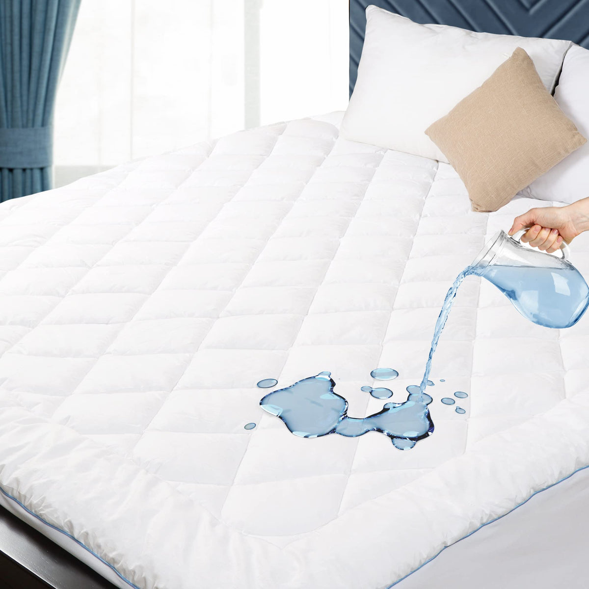 HOMTEC Full Size Mattress Protector Waterproof Quilted Mattress Cover Cotton Mattress Pad Cover Extra Deep Pocket 18-22'' Thin V