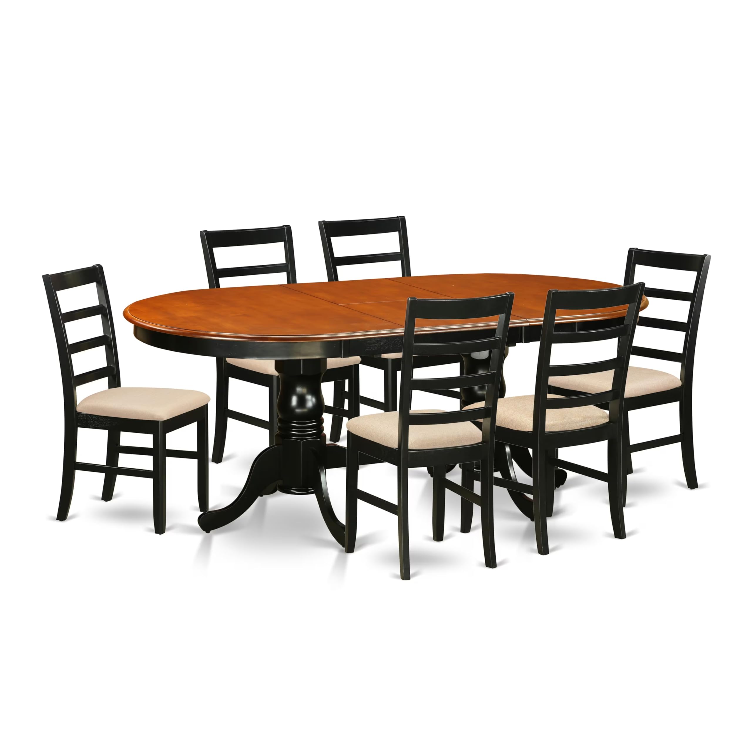 East West Furniture PLPF7-BCH-C 7 Piece Dining Table Set Consist of an Oval Dinner Table with Butterfly Leaf and 6 Linen Fabric Dining Room Chairs, 42x78 Inch, Black & Cherry