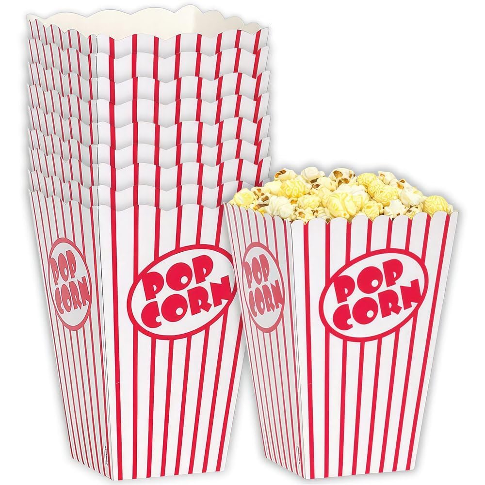 Unique Industries Red and White Striped Popcorn Boxes-6'' x 4.25'', 10 Pcs