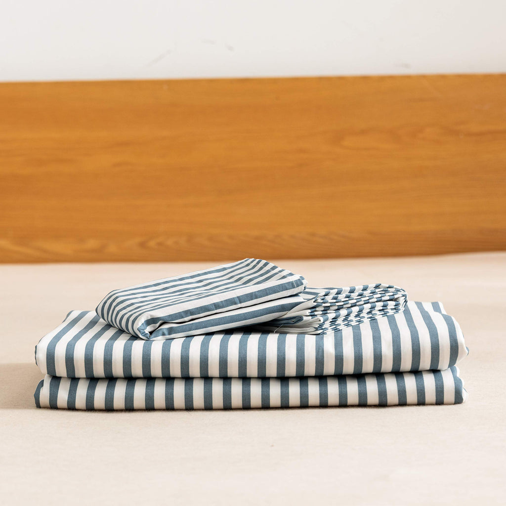 Jellymoni 100% Natural Cotton 3Pcs Striped Duvet Cover Sets,White Duvet Cover With Grayish Blue Stripes Pattern Printed Comforte