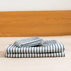 Jellymoni 100% Natural Cotton 3Pcs Striped Duvet Cover Sets,White Duvet Cover With Grayish Blue Stripes Pattern Printed Comforte