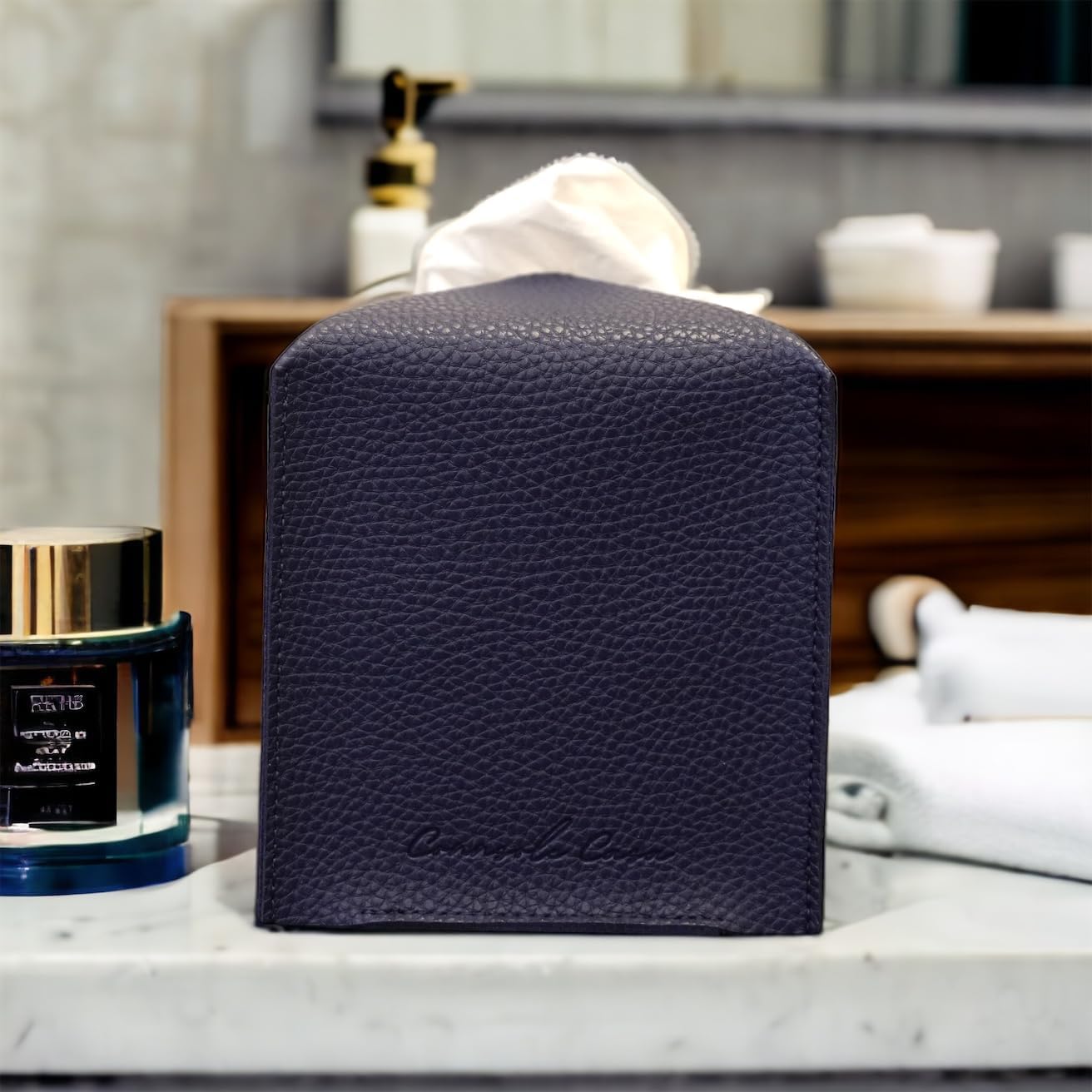 Connsole Casa Premium Pu Leather Tissue Box Holder - Elegant Hotel-Style Blue Tissue Box Cover For Enhanced D  Cor Of Home, Offi