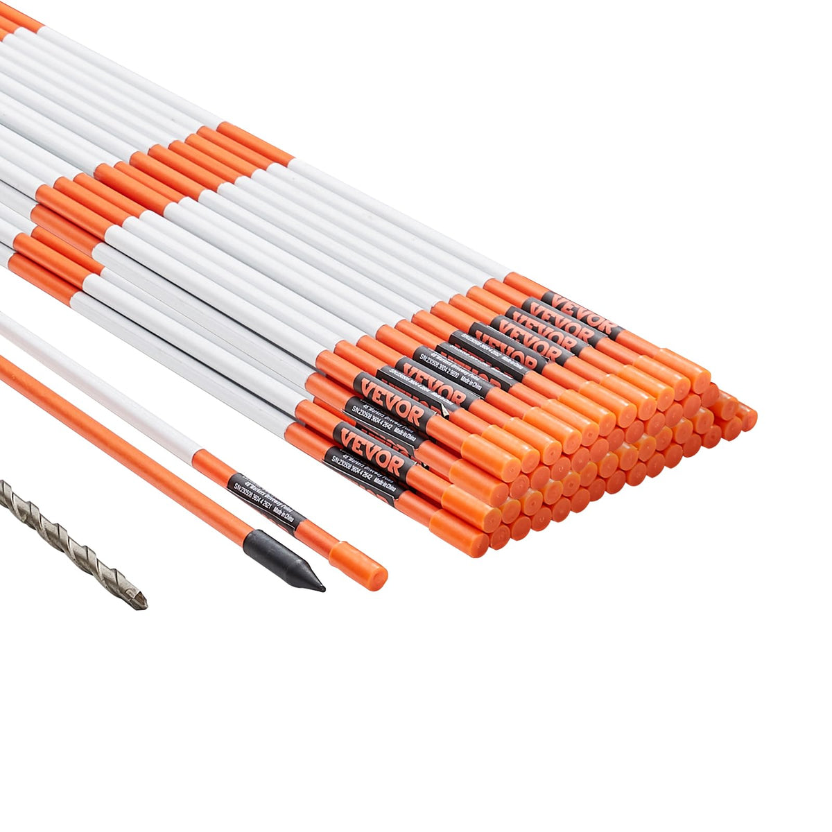 Vevor Driveway Markers, 50 Pcs 48 Inch, 0.31 Inch Diameter, Orange Fiberglass Poles Snow Stakes With Reflective Tape, 12' Steel