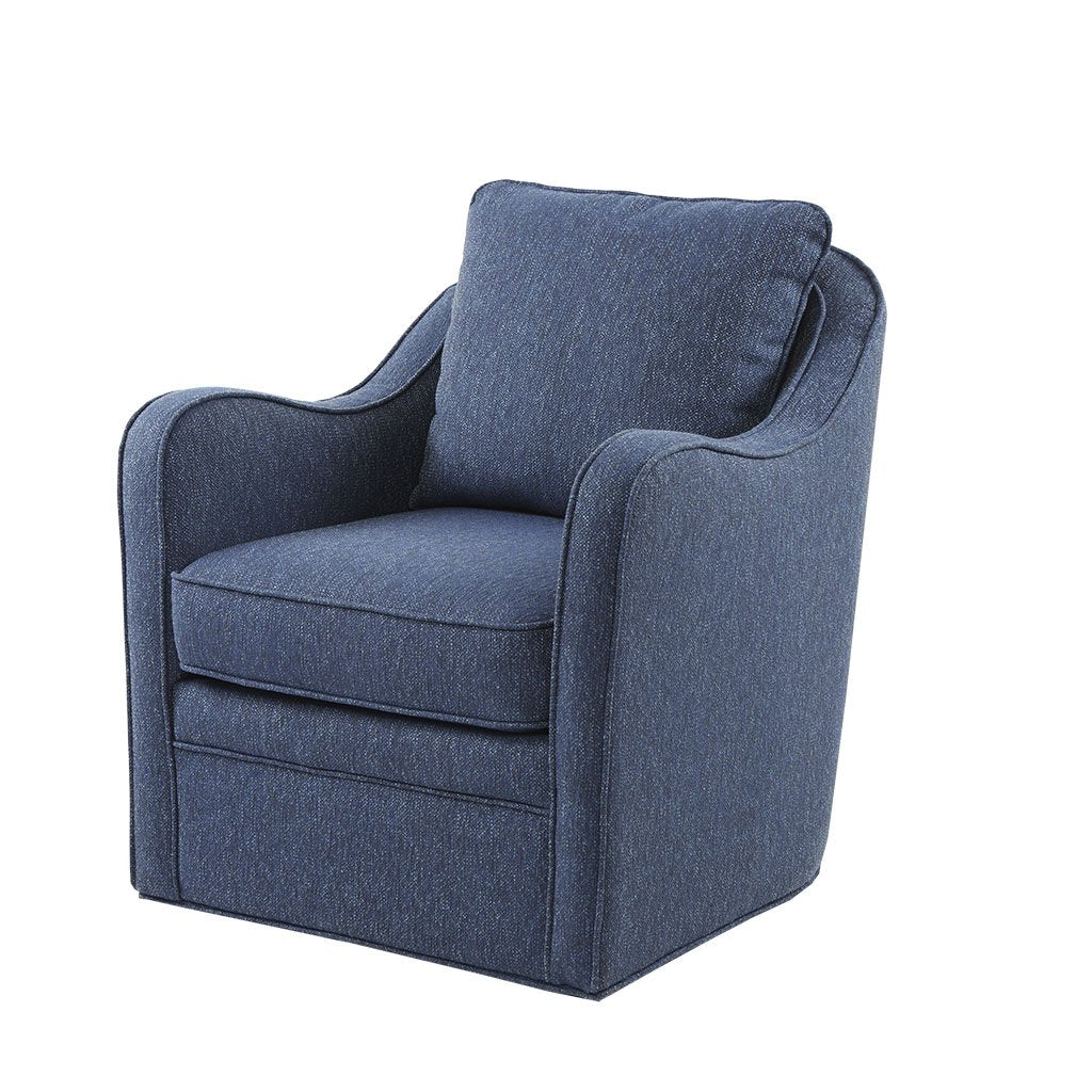 Madison Park Brianne Swivel Chair - Solid Wood, Plywood, Metal Base Accent Armchair Modern Classic Style Family Room Sofa Furniture, 29.5&quot; Wide, Navy