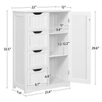 Yaheetech Wooden Floor Cabinet, Side Storage Organizer With 4 Drawers And 1 Cupboard, Freestanding Entryway Storage Unit Console Table, Bathroom Furniture Home Decor, White
