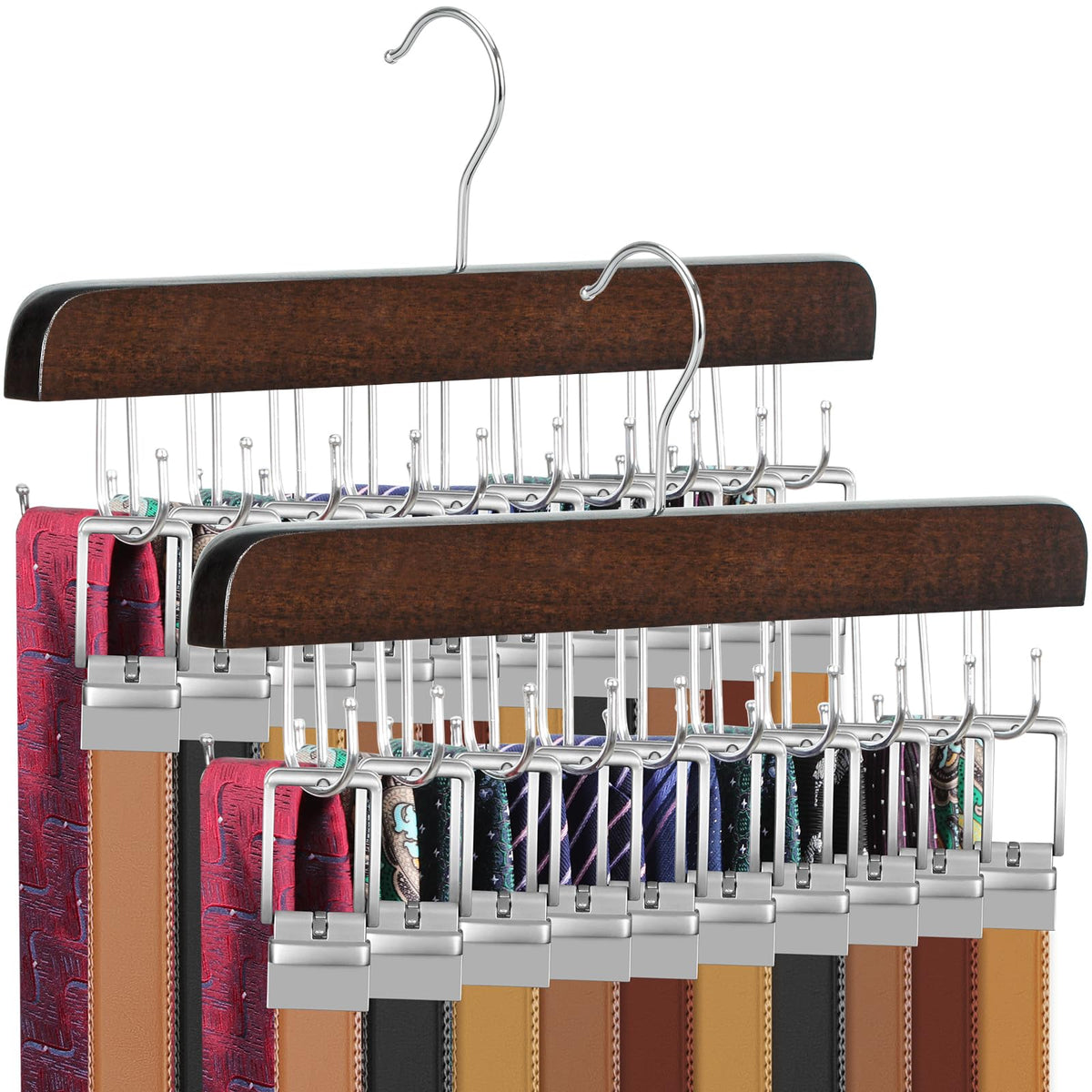 TOPIA HANGER 40 Hooks Belt Tie Hanger Space Saving for Closet, 2 in 1 Belt Ties Racks Max 60 Belts with 60 Ties Capacity, Curved