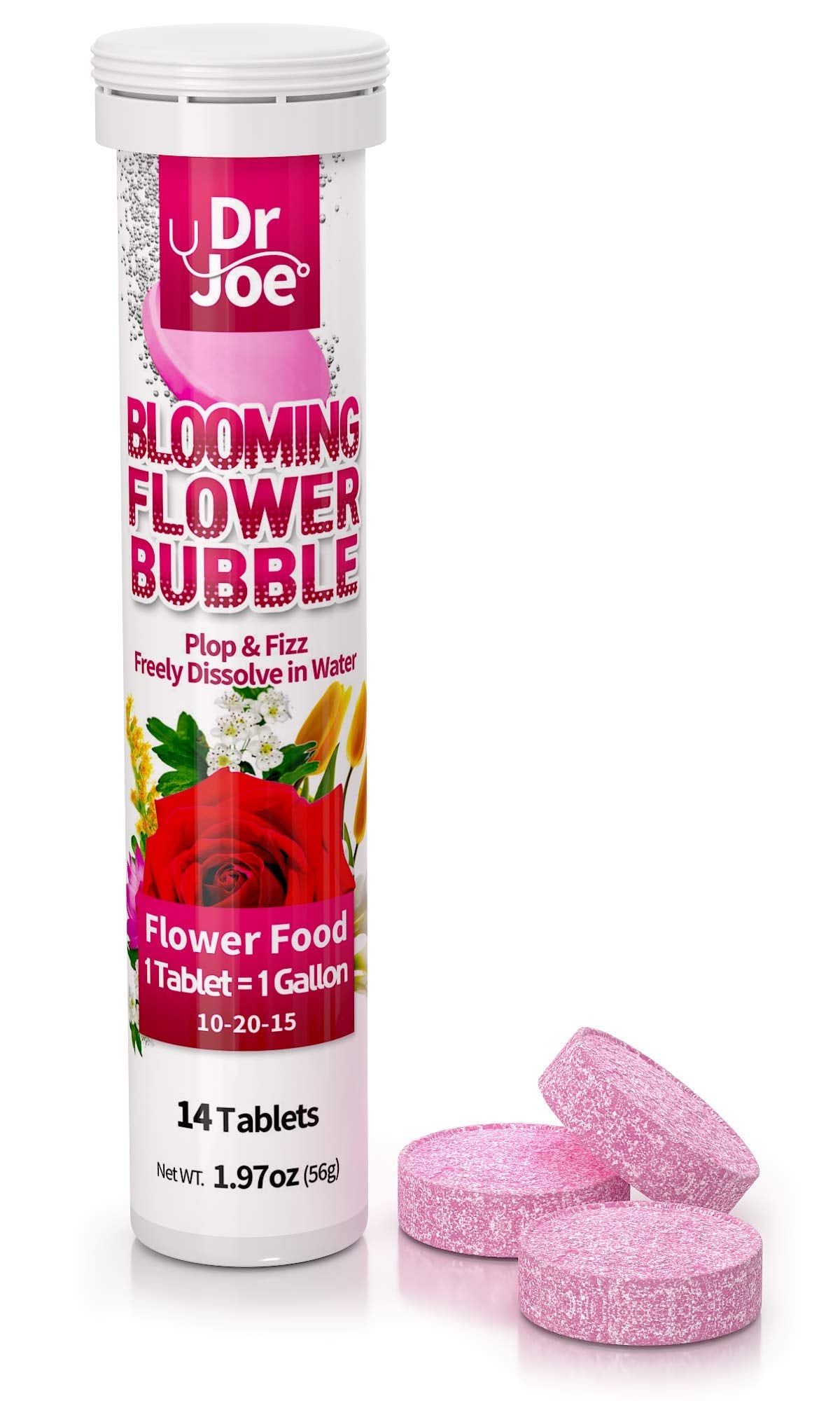 Dr. Joe Blooming Flower Bubble Plant Food - Water Soluble Fertilizer (14 Fizzing Tablets, Makes 14 Gallons, 10-20-15)