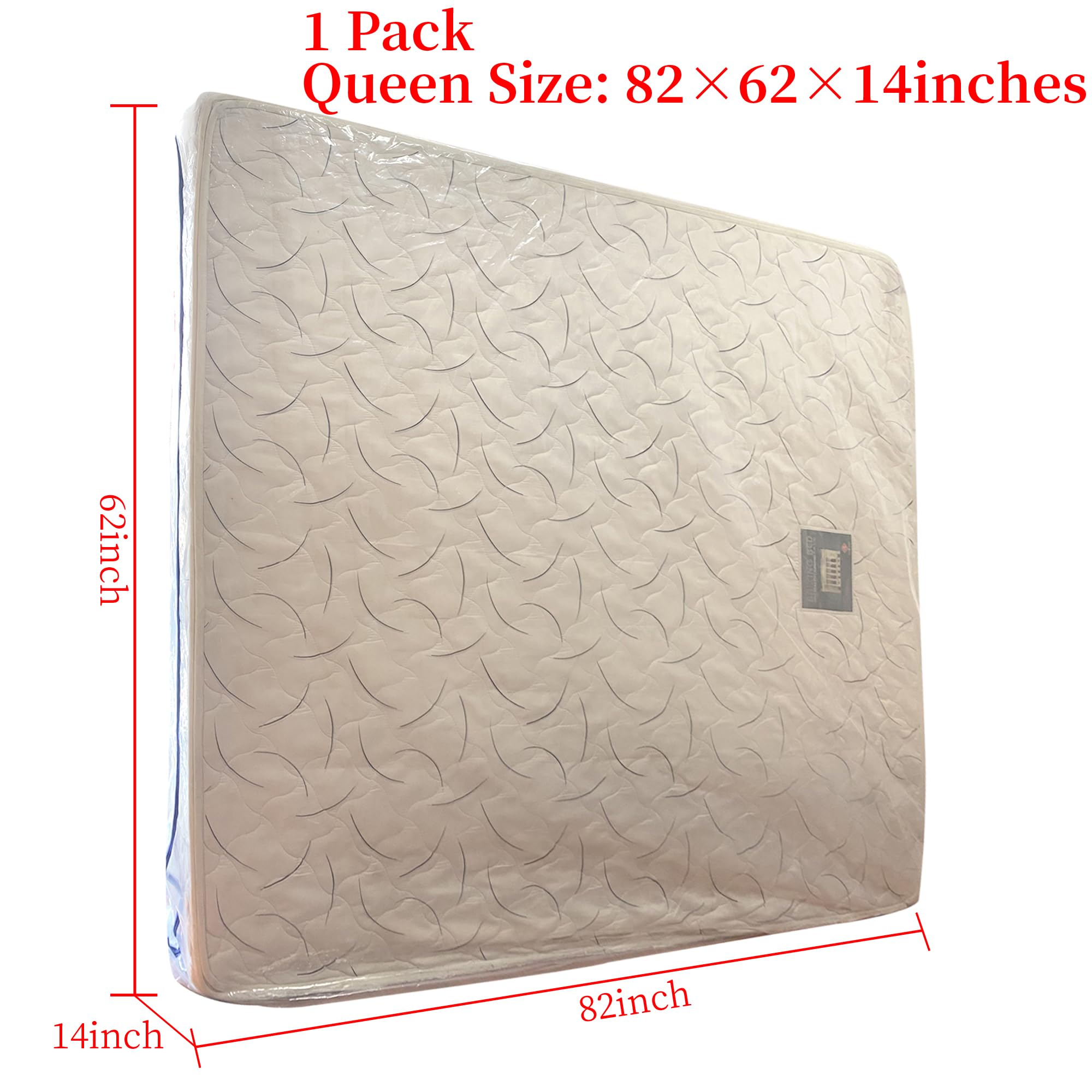 Juneshe Queen Mattress Bag For Moving And Storage Cover -5 Mil Zipper Plastic Waterproof Mattress Storage Bag,82X62X14 Inches,1