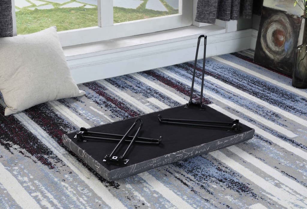 HomeRoots Polyresin 31' Blue and Cream Postcard Upholstered Folding Bench