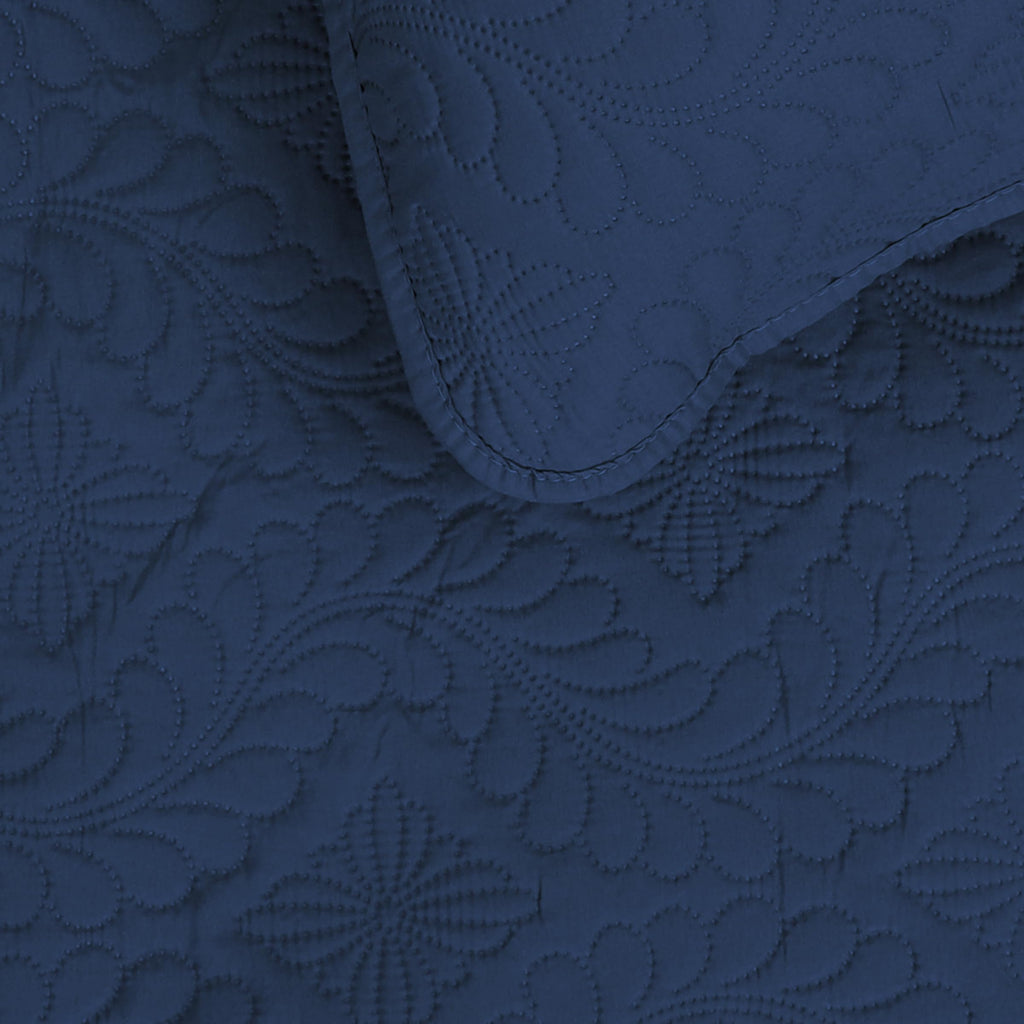 Easy-Going King Size Reversible Quilt Set With 1 Quilt And 2 Pillow Shams, Soft Bed Quilt Cover, Water Resistant Lightweight Microfiber Bedspread, Stain Resistant, Olive Leaf-Dark Blue/Light Blue