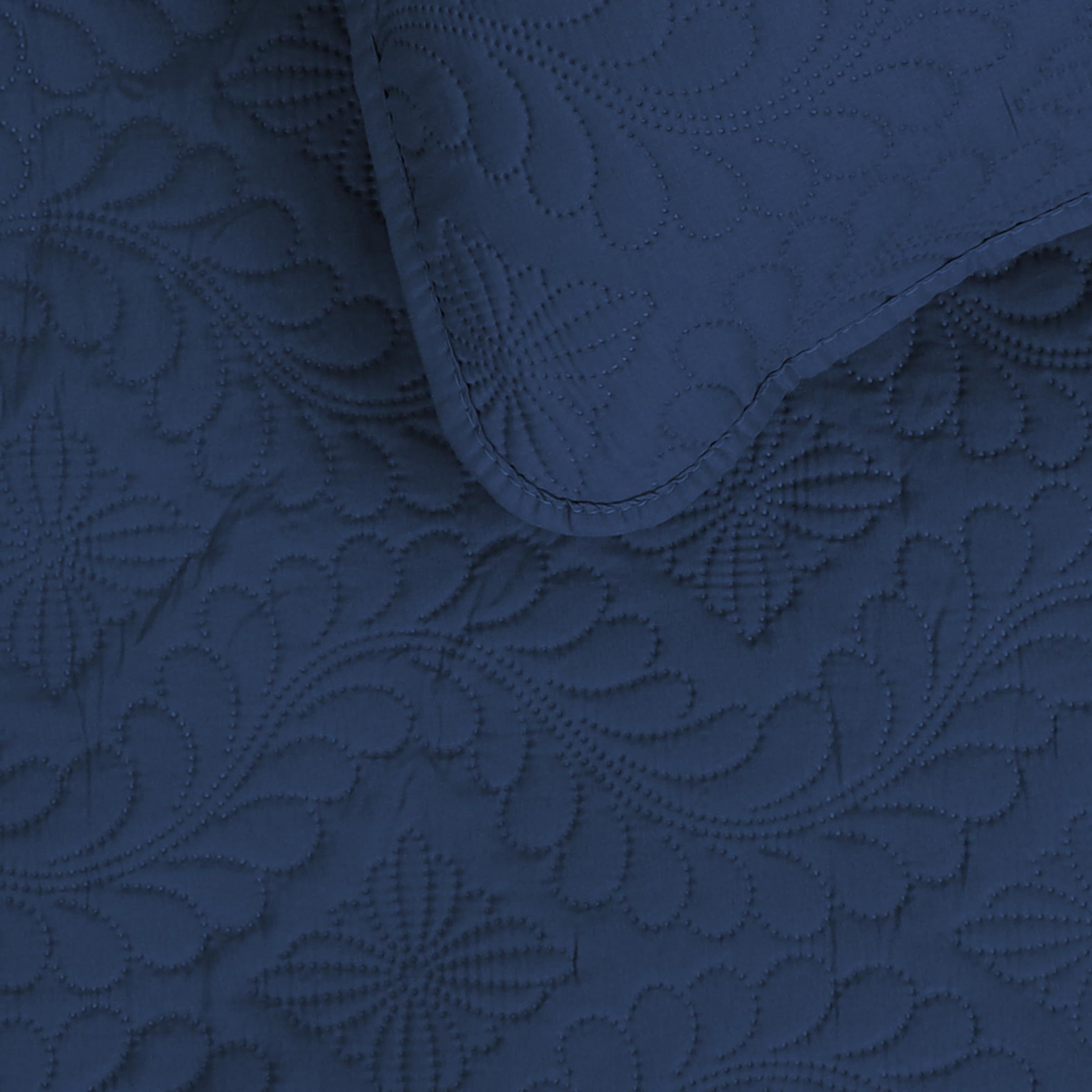 Easy-Going King Size Reversible Quilt Set With 1 Quilt And 2 Pillow Shams, Soft Bed Quilt Cover, Water Resistant Lightweight Microfiber Bedspread, Stain Resistant, Olive Leaf-Dark Blue/Light Blue