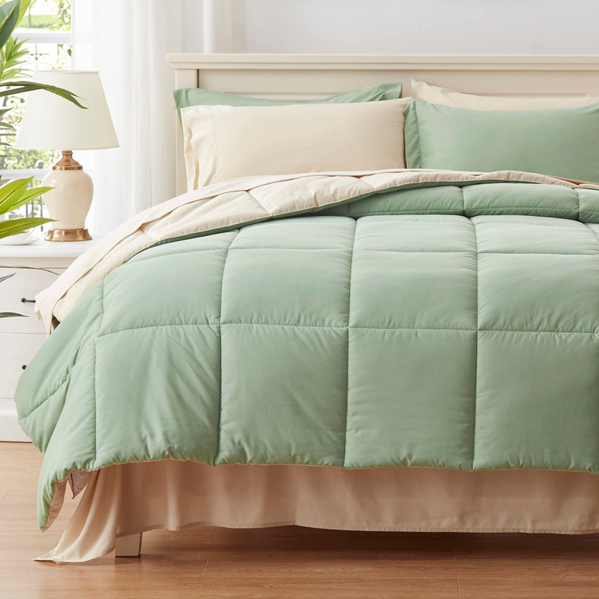 Anluoer Twin Size Bed In A Bag 5 Pieces, Sage Green Bed Comforter Set With Comforter And Sheets, All Season Bedding Sets With 1