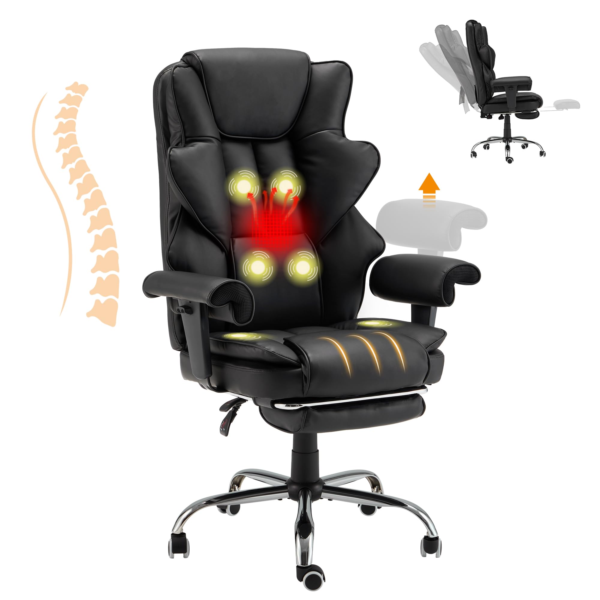 Homrest 6-Point Massage Office Chair,Heating Executive Chairs,Ergonomic Home Office Desk Chairs With Retractable Footrest And Re