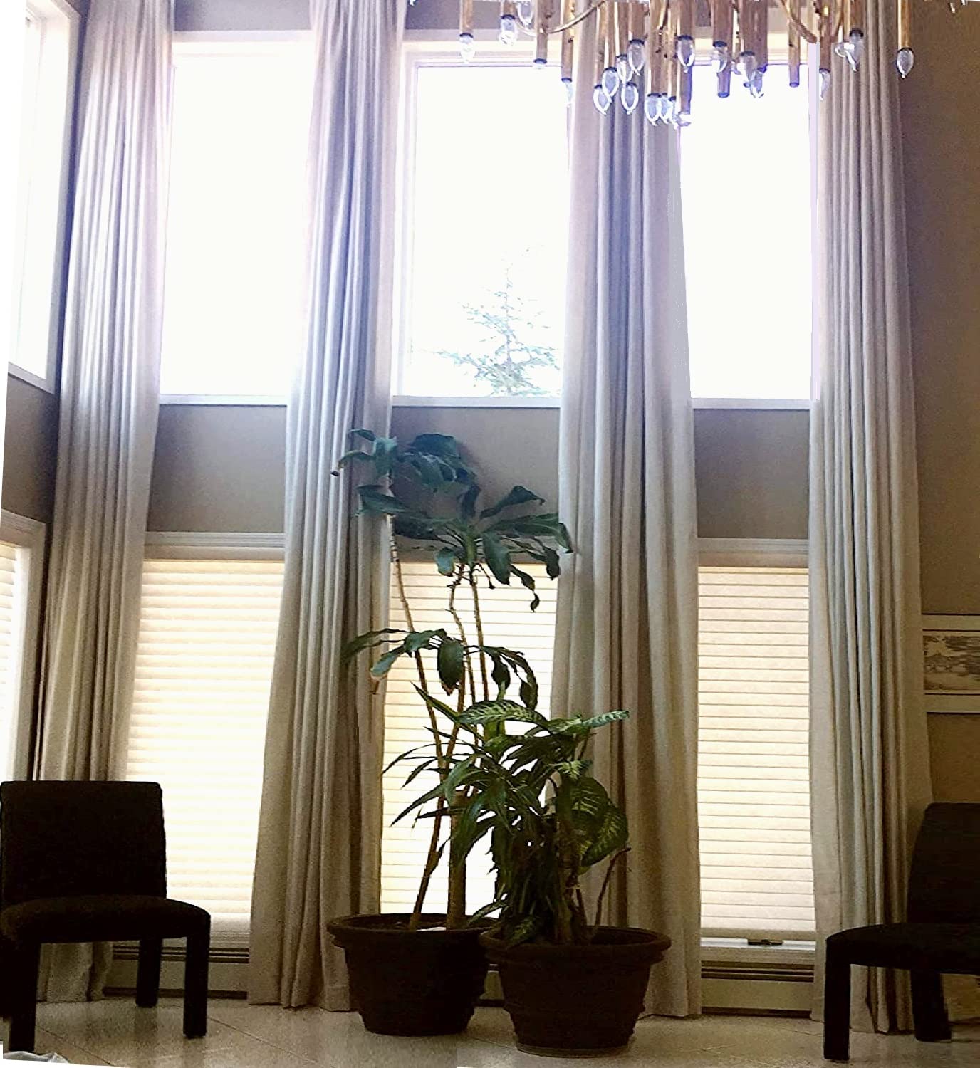 Ikiriska 100% Blackout Extra Long Linen Curtains. Off White, Beige Cream Gray Custom Made 12-24 Feet Length 2 Story Great Room (