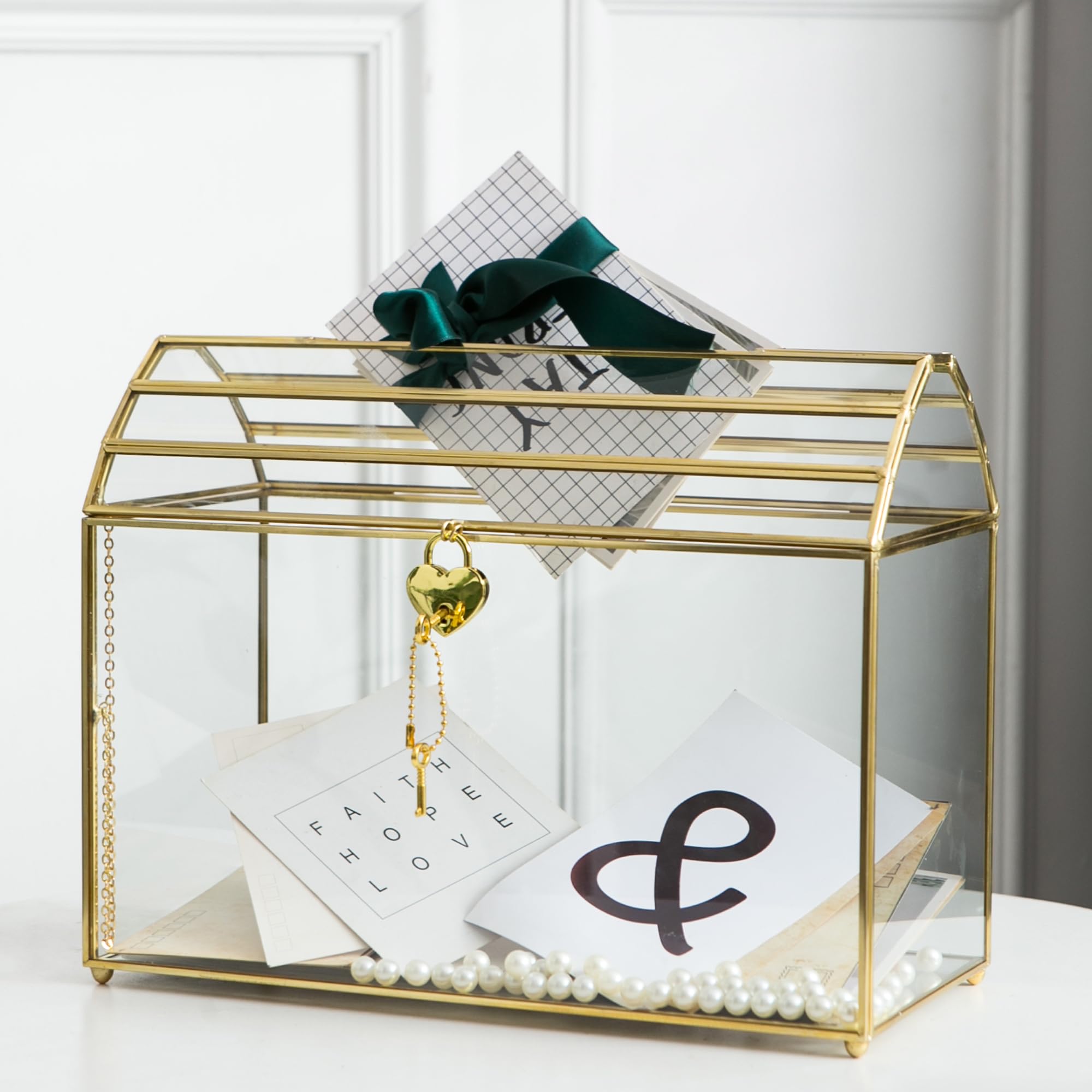 Giadun Wedding Card Box With Slot, 12.2'' Large Glass Card Boxes For Reception, Gold Card Holder, Clear Decorative Storage Box W