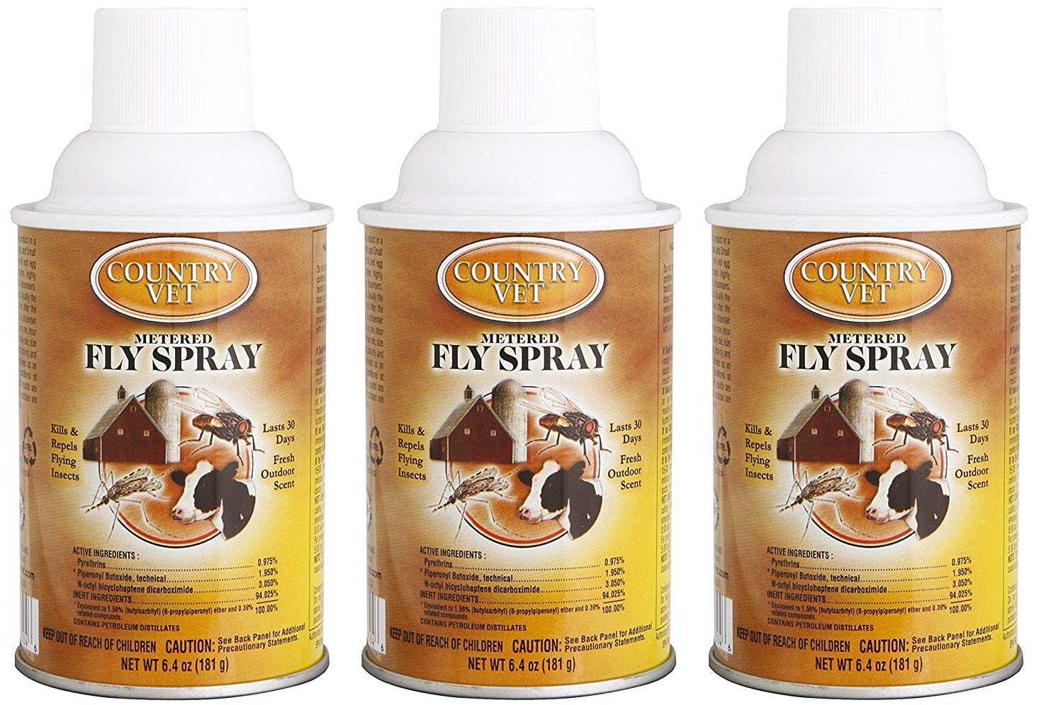 Country Vet Pack Of 3 Metered Fly Spray 6.4 Ounce Cans