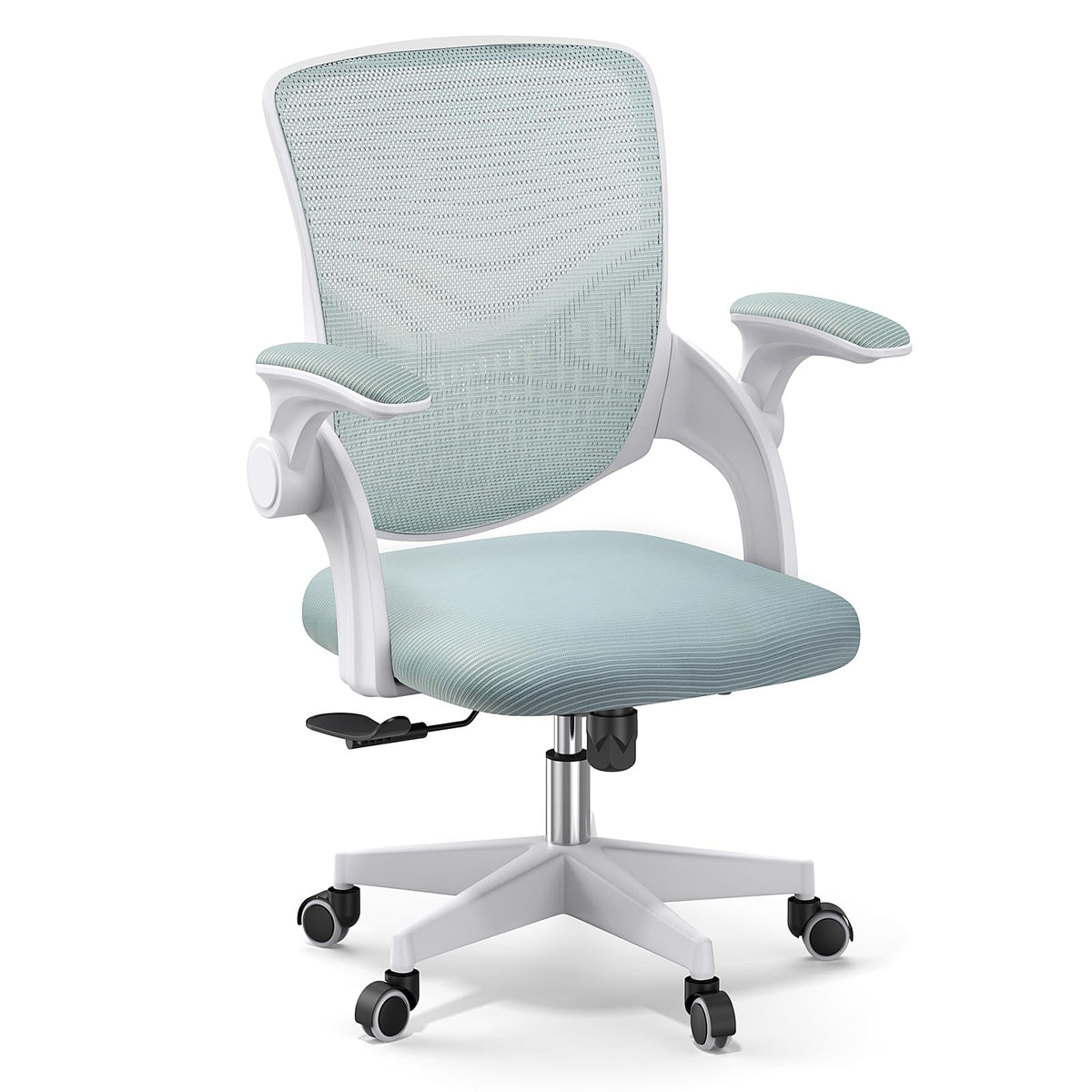 Nazhura Mesh Office Desk Chair With Adjustable Height And Swivel, Mid-Back With Flip-Up Armrests And Lumber Support, Light Green (Premium, Green)