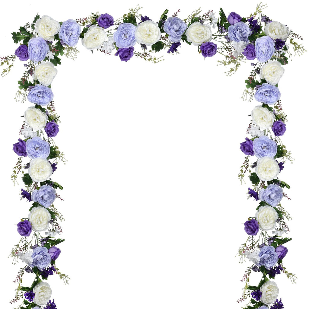 DearHouse 2Pack Artificial Peony Flower Garland - Silk Peony Garland with Purple White Flowers for Wedding Party Table Decoratio