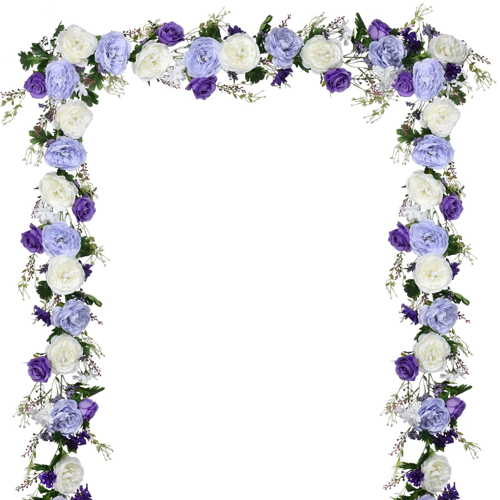 DearHouse 2Pack Artificial Peony Flower Garland - Silk Peony Garland with Purple White Flowers for Wedding Party Table Decoratio
