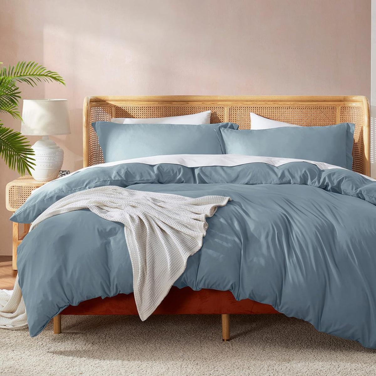 Nestl Stone Blue Duvet Cover Full Size - Soft Double Brushed Full Size Duvet Cover Set, 3 Piece, With Button Closure, 1 Duvet Co