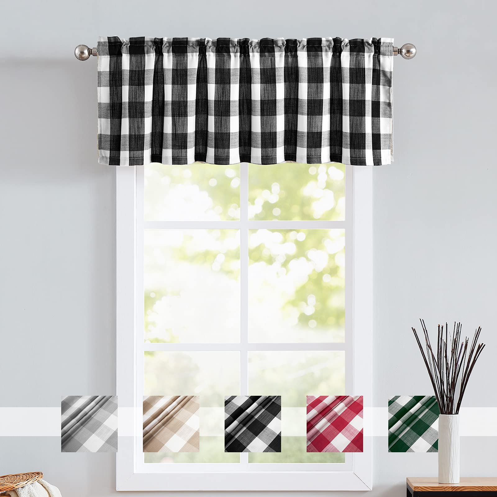 Treatmentex Black White Buffalo Check Valance Curtains For Living Room Kitchen Plaid Check Window Top Valance For Laundry Room 5