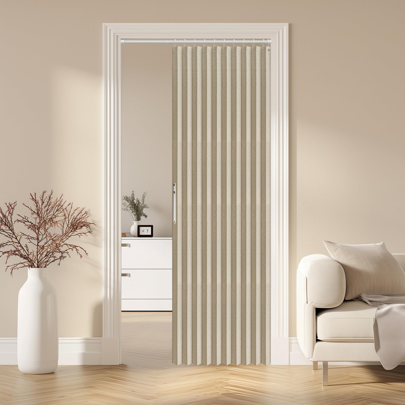 AJAZZ 100%Blackout Magnetic Door Curtain Pleated Door Curtain Folding Door Accordion Door Closet Door Curtain Invisible Applicab