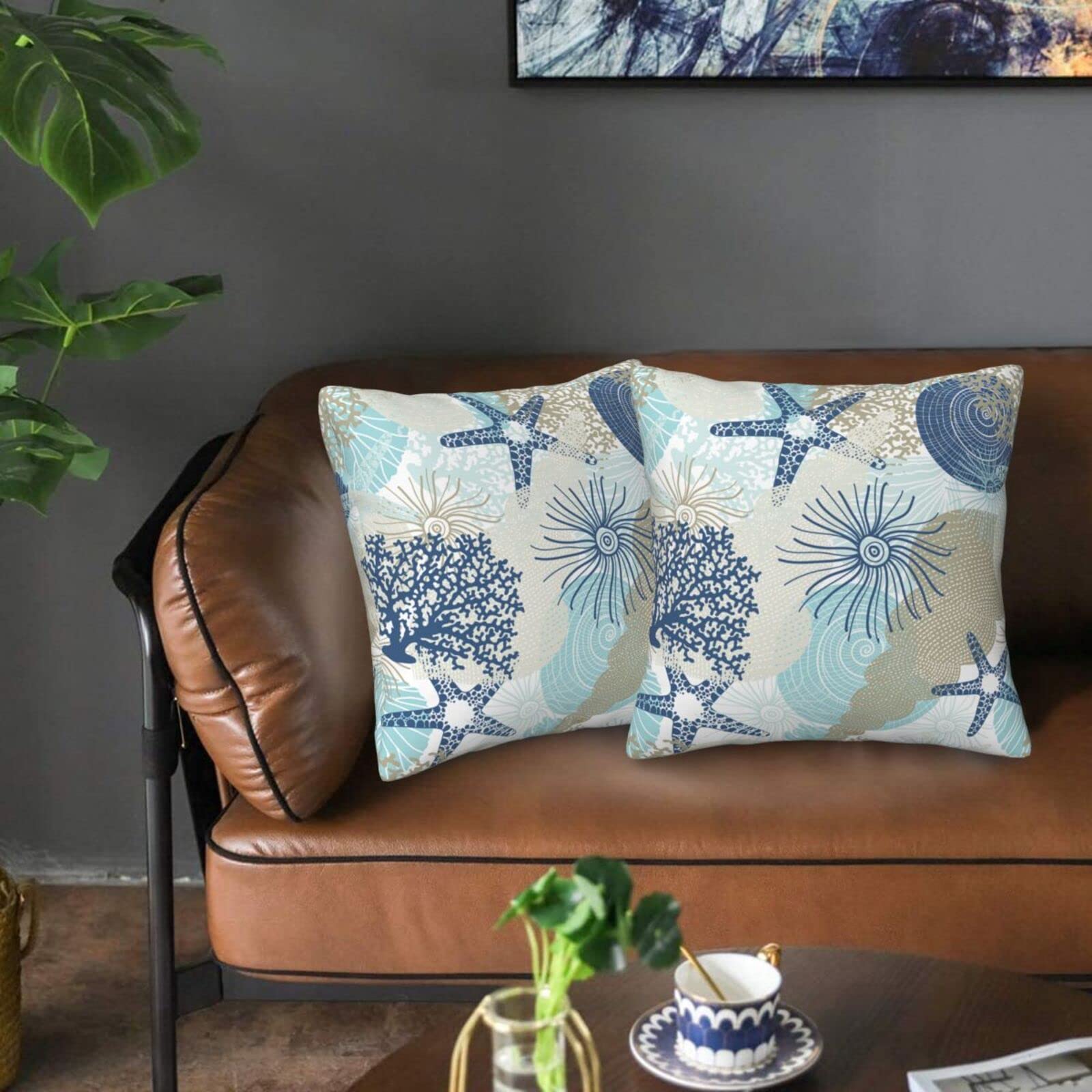 Beach Ocean Starfish Seashell Nautical Coastal Farmhouse Throw Pillow Covers 18X18 Pillow Case Soft Pillowcase Cushion Covers Se
