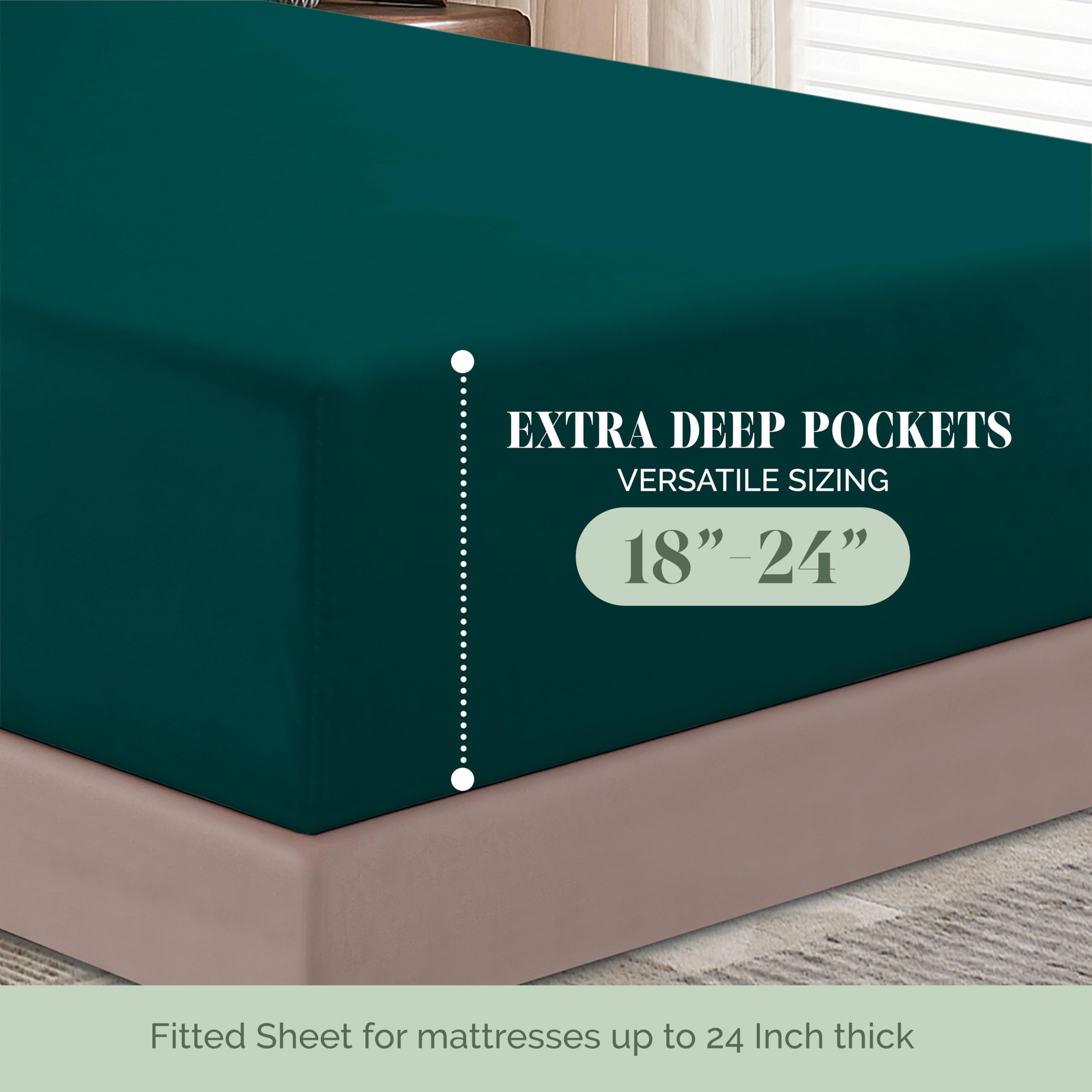 Elegant Comfort 1500 Premium Hotel Quality 18-24 Inches Deep - Extra Deep Pocket Single Fitted Sheet For High Mattress, Luxury And Softest, Smart Pocket - Wrinkle Free, California King, Marine Teal