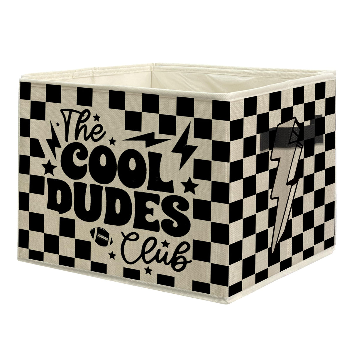 uinwk Groovy Boy Nursery Storage Bins, Cool Dudes Black and White Checkered Collapsible Storage Box Laundry Basket with Handle f