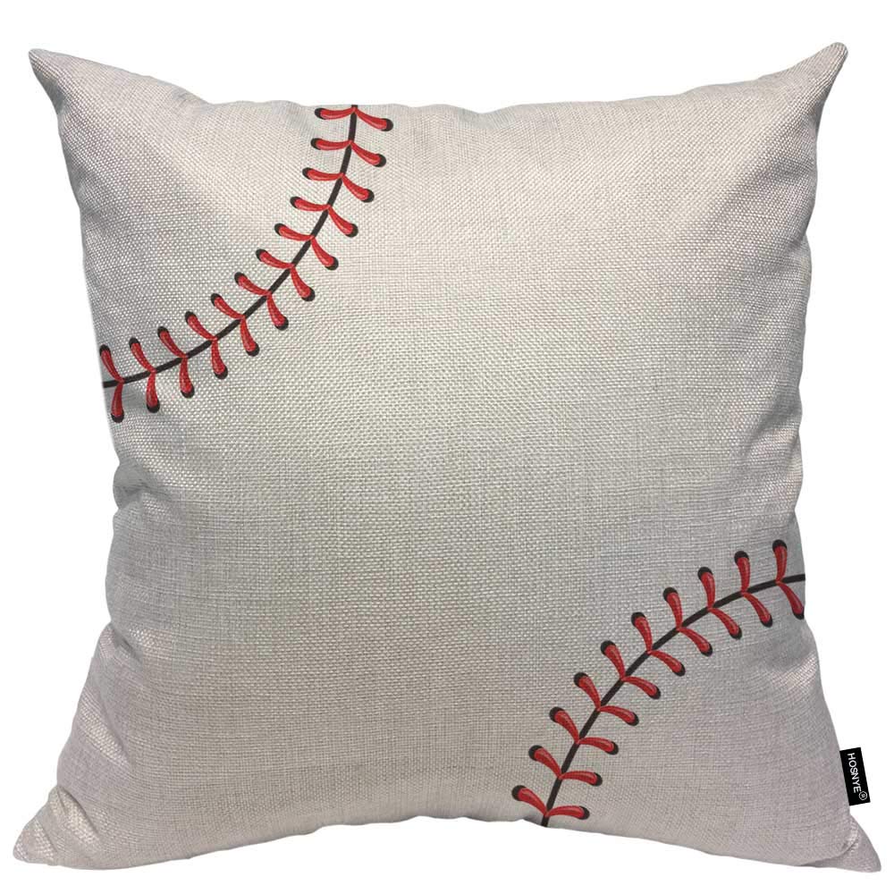 Hosnye Baseball Throw Pillow Case Cushion Covers Ball Stitches, Red Lace Seam Isolated Cotton Linen For Couch Bed Sofa Car Waist