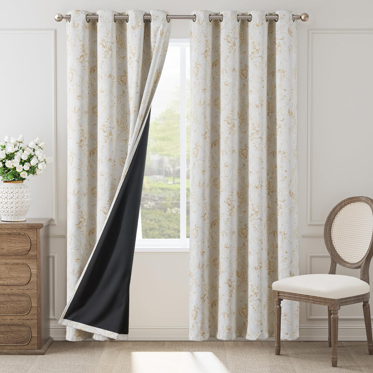 Jinchan Yellow Floral Blackout Curtains For Bedroom 96 Inches Long, Yellow Flower Patterned Curtains Blackout Thermal Insulated