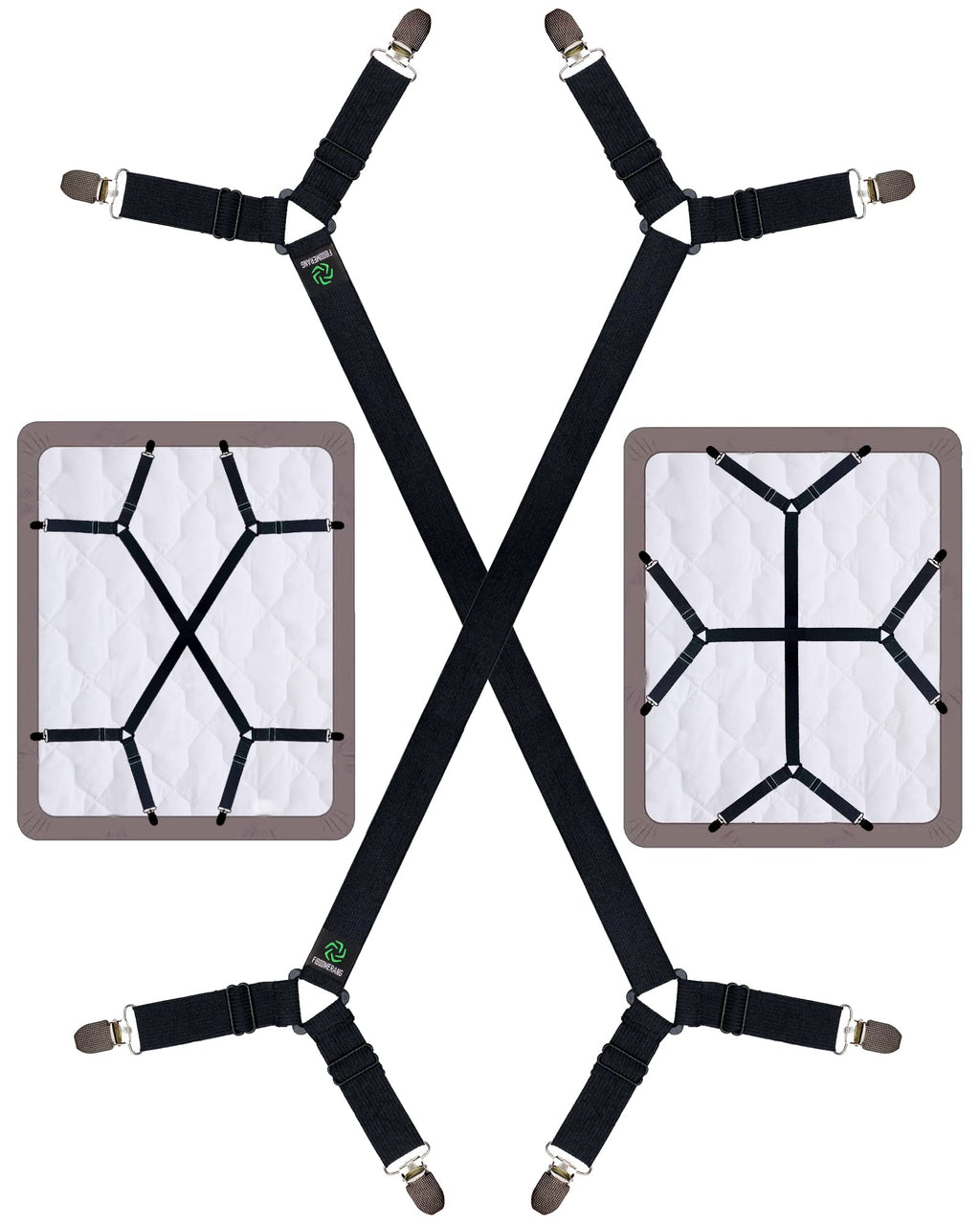 FIBOOMERANG Bed Sheet Straps - Crisscross Fitted Sheet Clips and Sheet Holder Elastic Bands Bedsheet Fasten Suspenders Grippers,