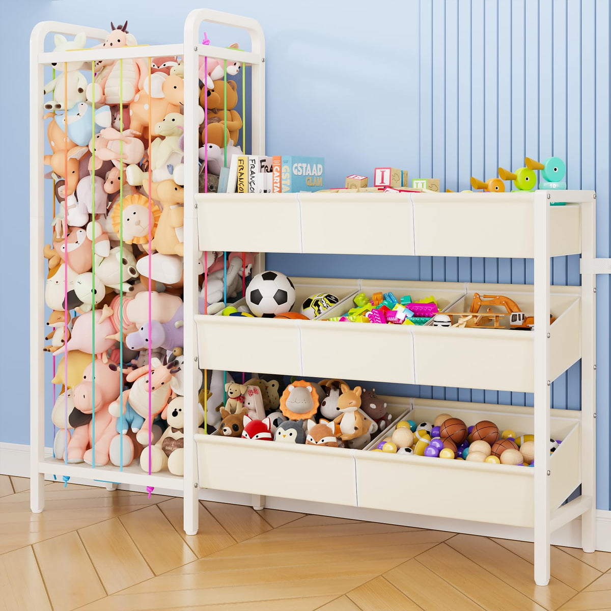 CYXPHION B6 Toy Storage Organizer with Stuffed Animal Storage, White