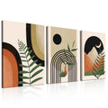 Boho Wall Art painting Set of 3, Mid Century Modern Wall Art, Boho Room Decor, Neutral Abstract Geometric Prints Black Beige Bot