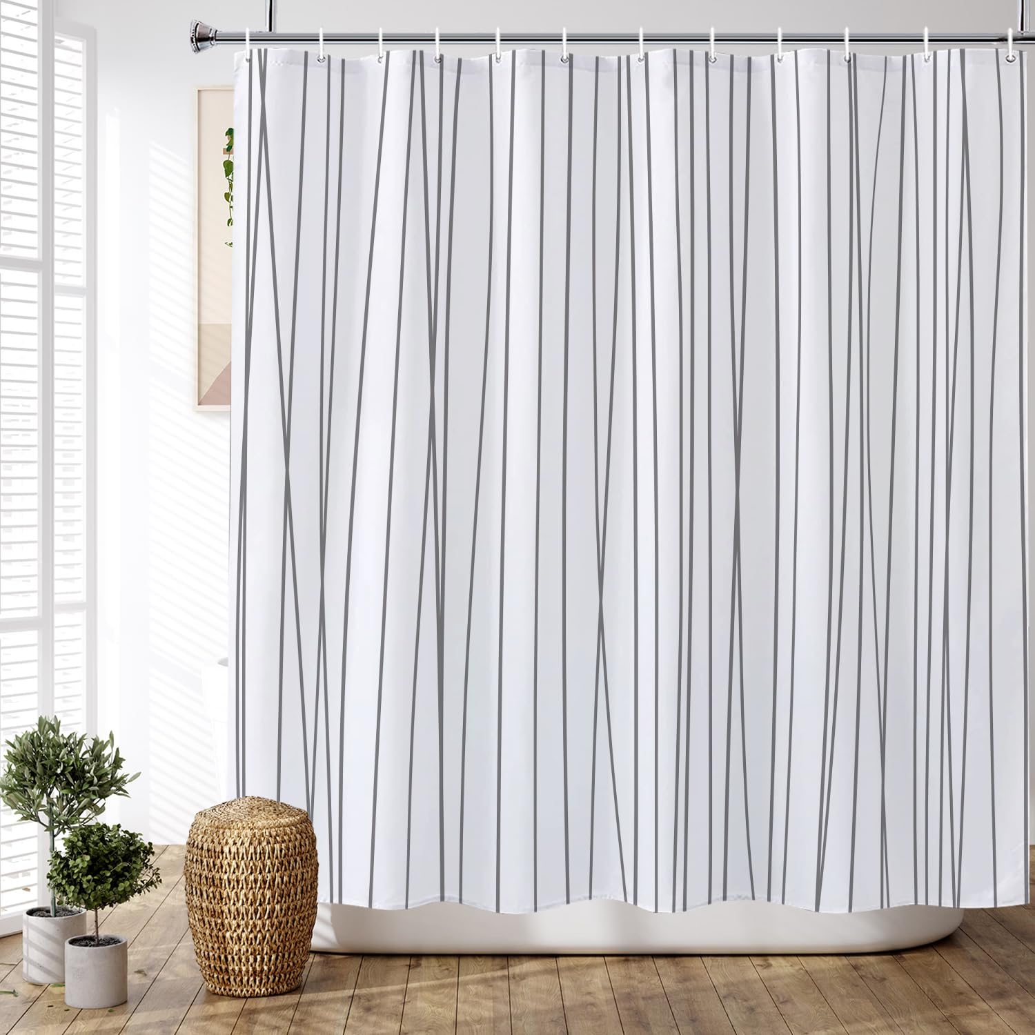 Chloroplastid Grey And White Striped Shower Curtain Modern Geometric Abstract Farmhouse Shower Curtains For Bathroom Decor Water