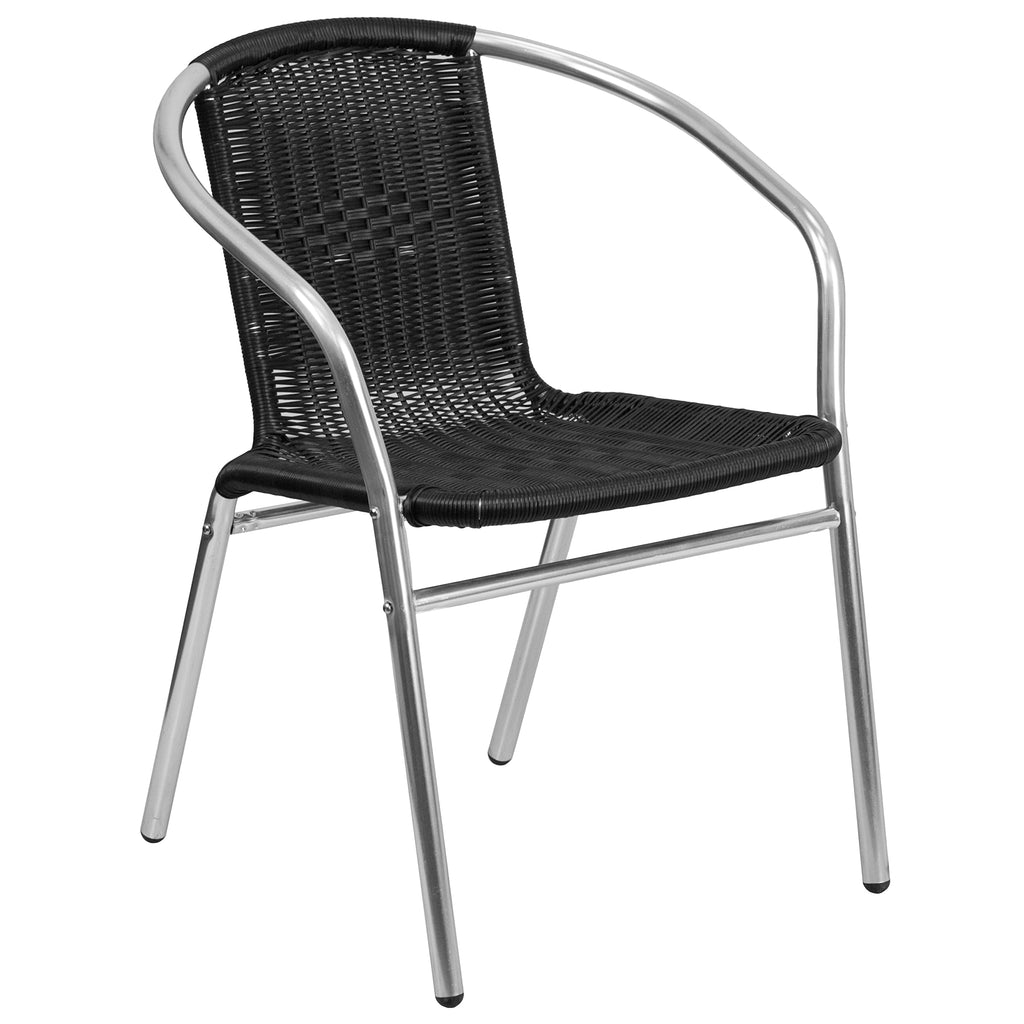 Flash Furniture Lila 31.5'' Square Aluminum Indoor-Outdoor Table Set with 2 Black Rattan Chairs