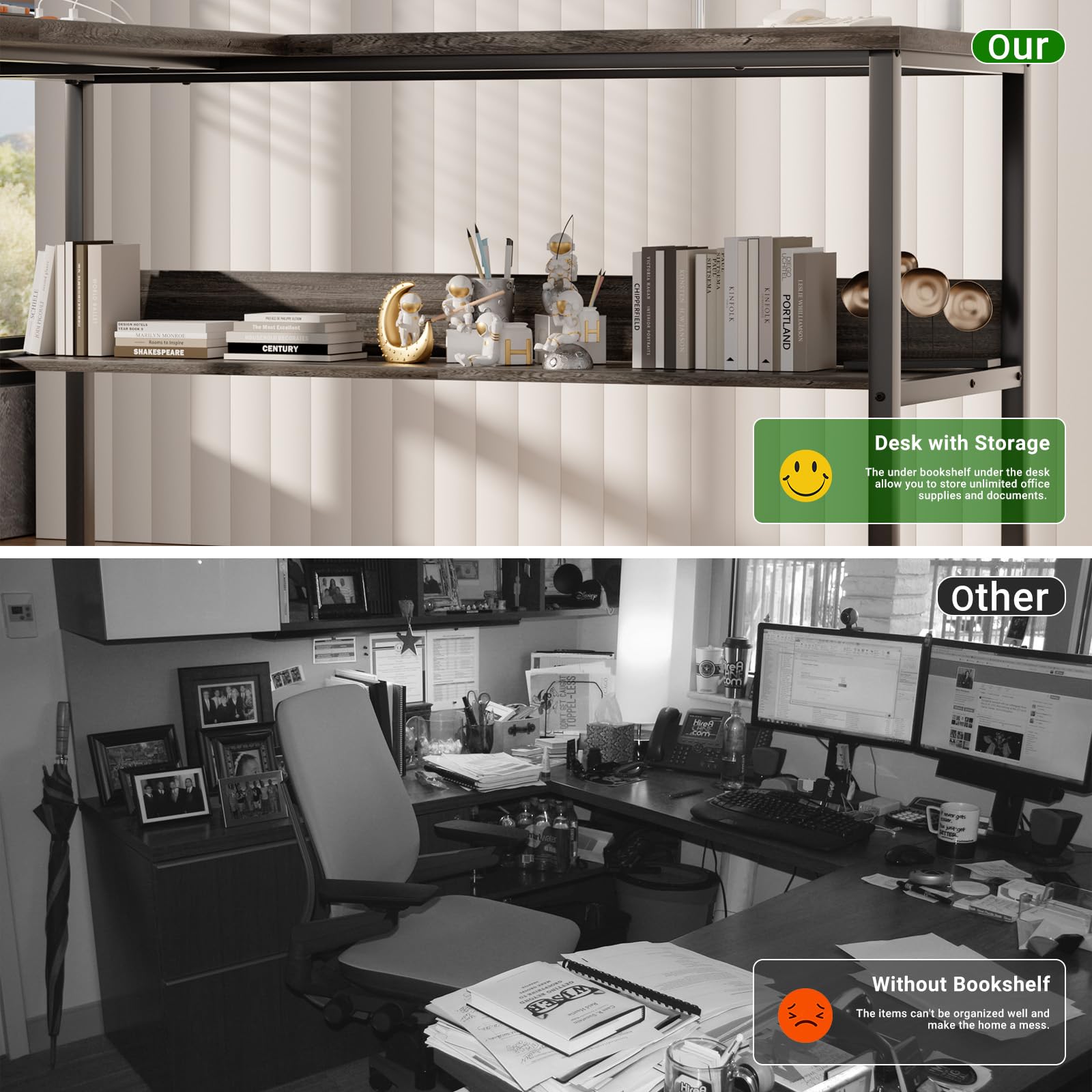 Unikito Reversible L Shaped Desk With Magic Power Outlets And Usb Charging Ports, Sturdy Corner Computer Desk With Storage Shelves, Gaming Desk For Home Office, Easy To Assemble, Black Oak