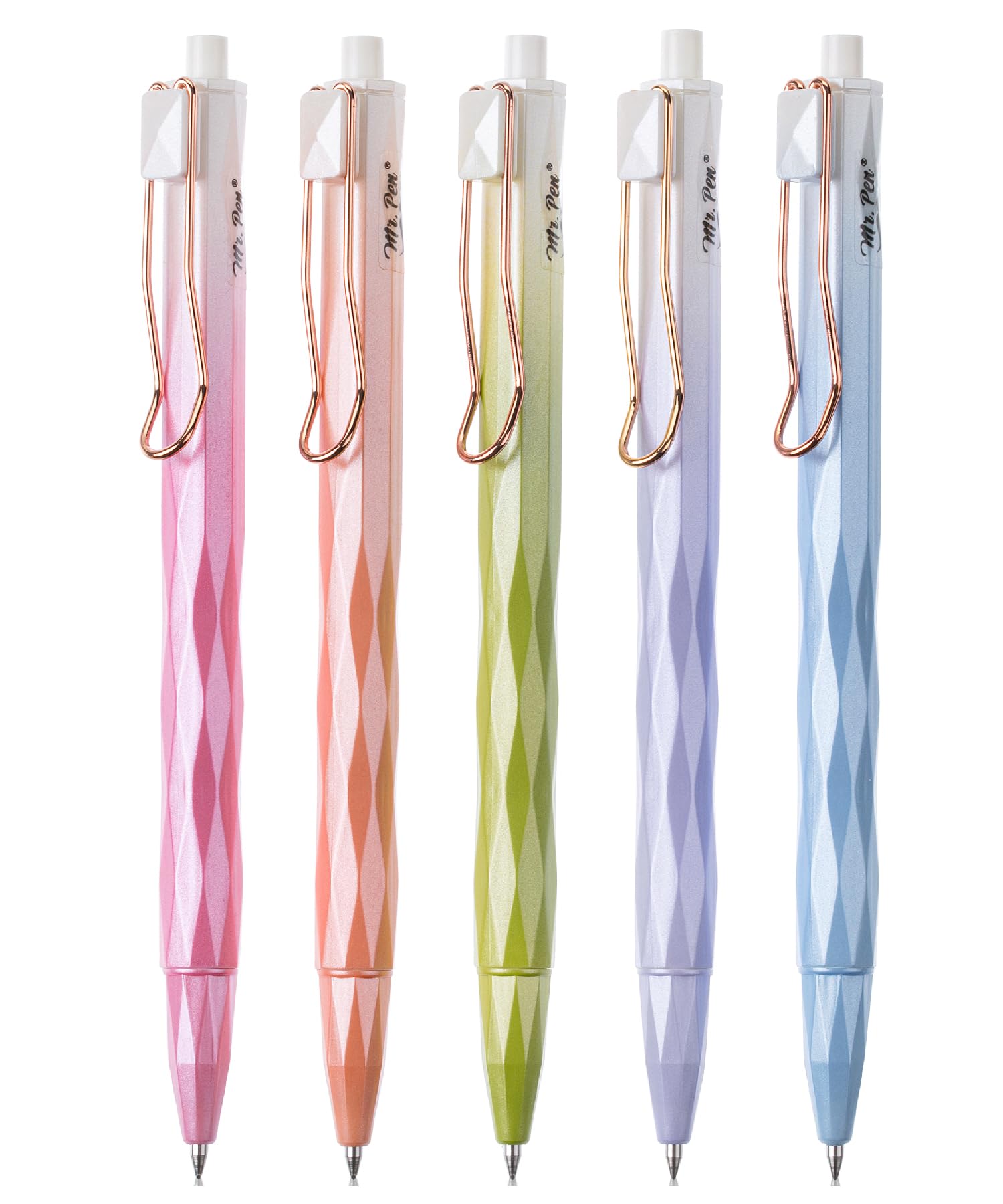 Mr. Pen- Diamond Cut Gel Pens, 5 Pack, Black Ink, Fast Dry, Retractable Fine Point 0.5Mm, Aesthetic Pens For Journaling