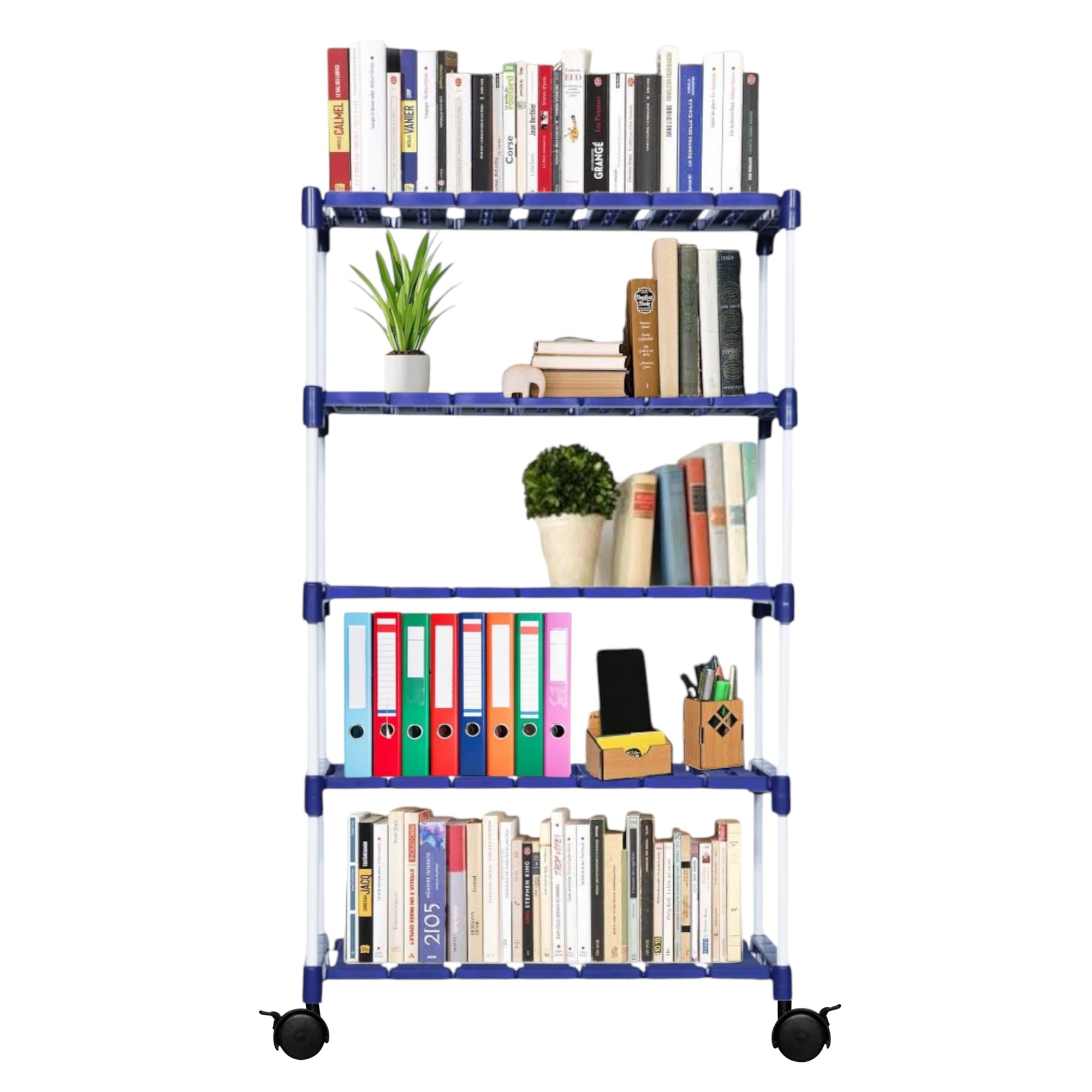 Novatic MultiPurpose Metal Plastic 5 Shelf With Wheel Book Shelf | Spice Rack | Book Stand | Shoe Rack | Cloth Rack | Kitchen O