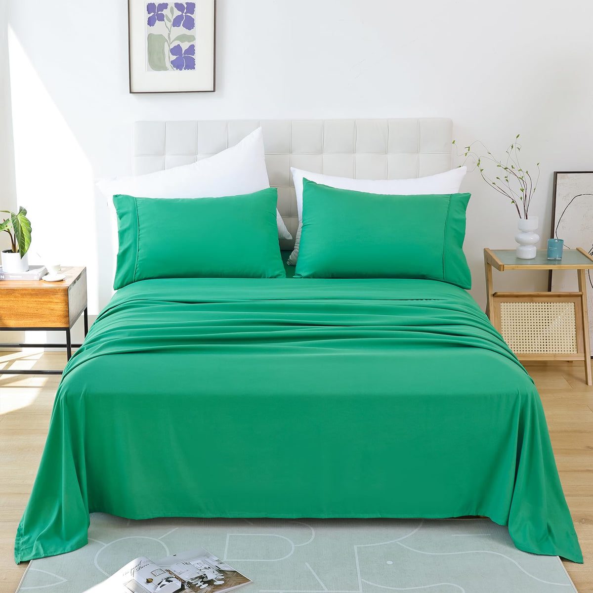 Breathable Cooling Queen Sheet Set - Luxury 4 Piece Microfiber Bed Sheets For Queen Size Bed, 16' Extra Deep Pocket Soft Lightw