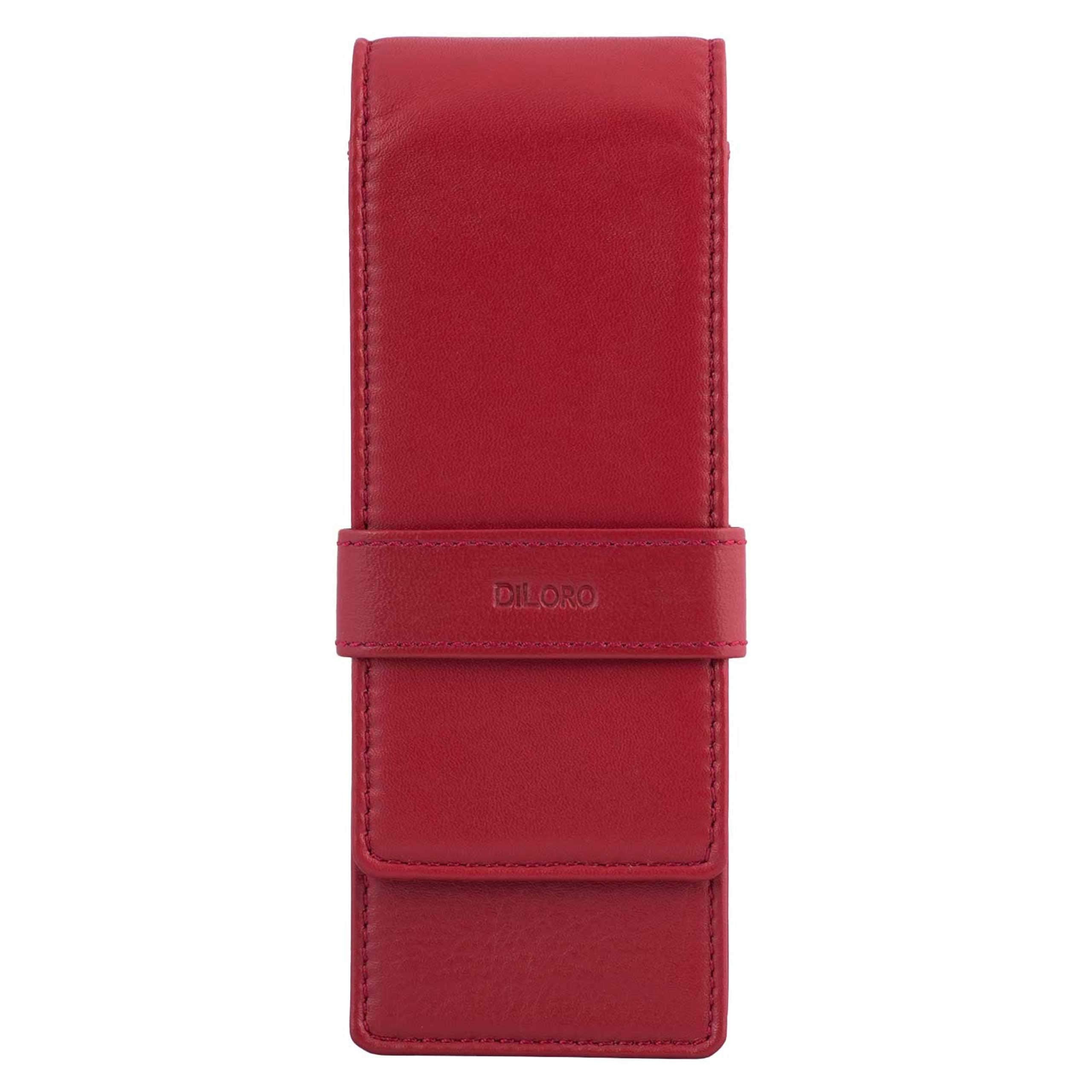 Diloro Leather Triple Pen Case Pencil Pouch Holder For Three Fountain Ballpoint Rollerball Pens And Pencils (Red)