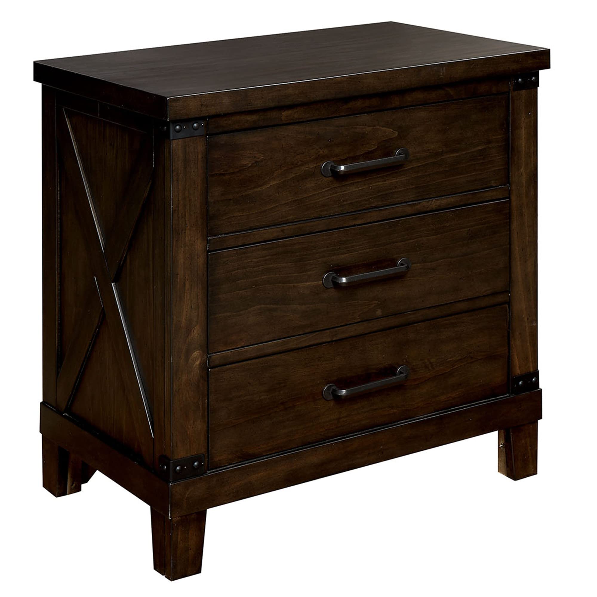 Benjara Benzara Wooden Nightstand With Crossed Planked Side Panels, Brown