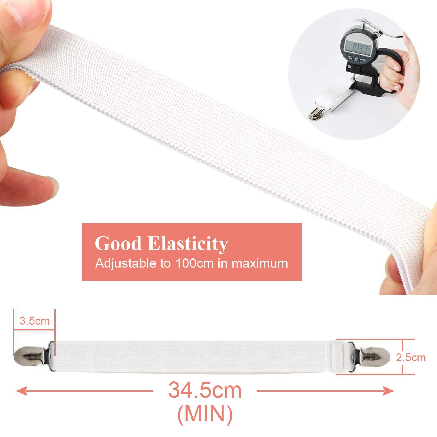 8Pcs Sheet Straps, Adjustable Bed Sheet Holder Straps Fitted Sheet Clips,Elastic Bed Sheet Fasteners Sheet Suspenders,White