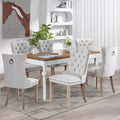 Soarflash Linen Fabric Dining Chair Set Of 6, Upholstered Tufted Dining Room Chair With Nailhead Trim,Solid Light Color Wood Leg