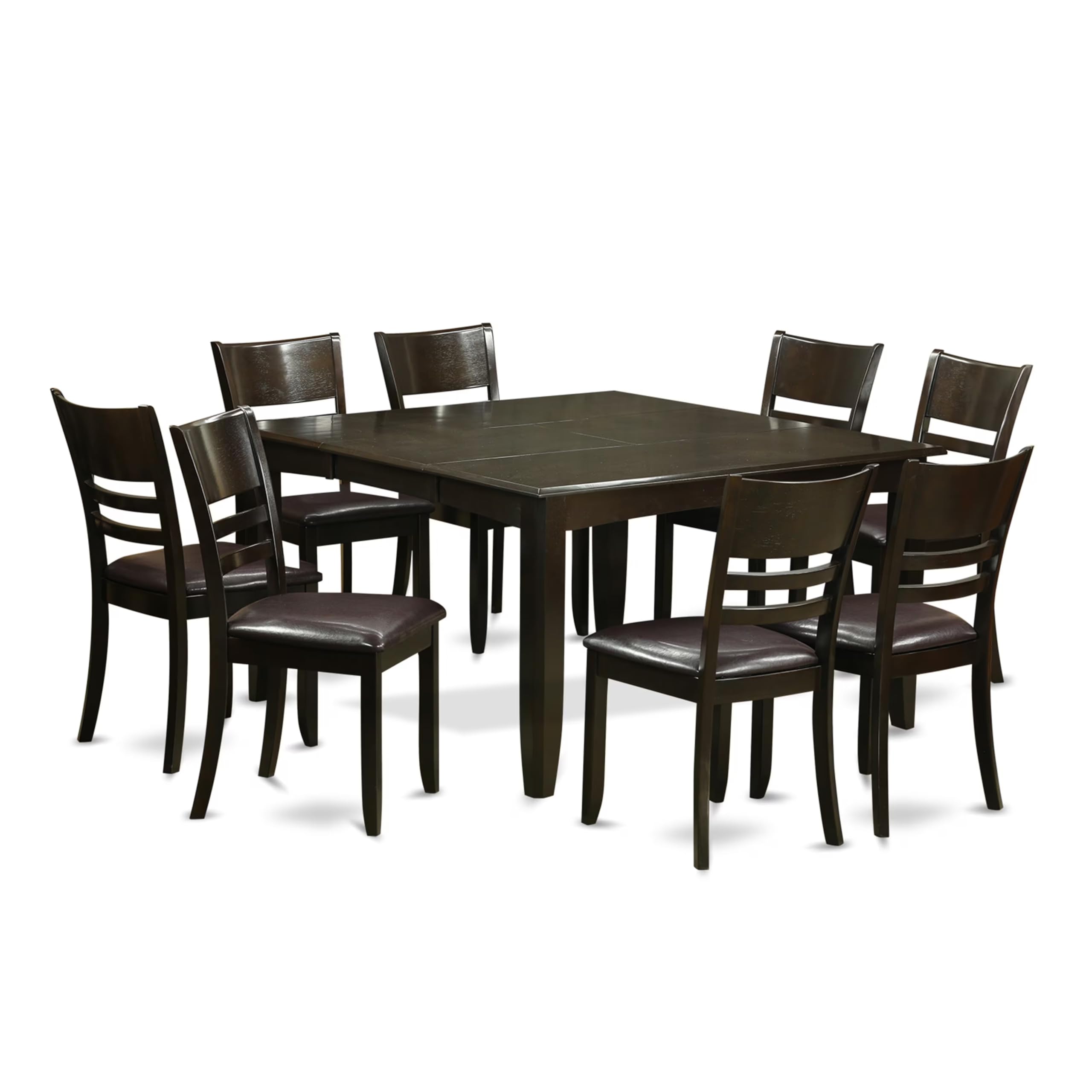 East West Furniture PFLY9-CAP-LC 9 Piece Dining Set Includes a Square Dining Room Table with Butterfly Leaf and 8 Faux Leather Upholstered Kitchen Chairs, 54x54 Inch, Cappuccino