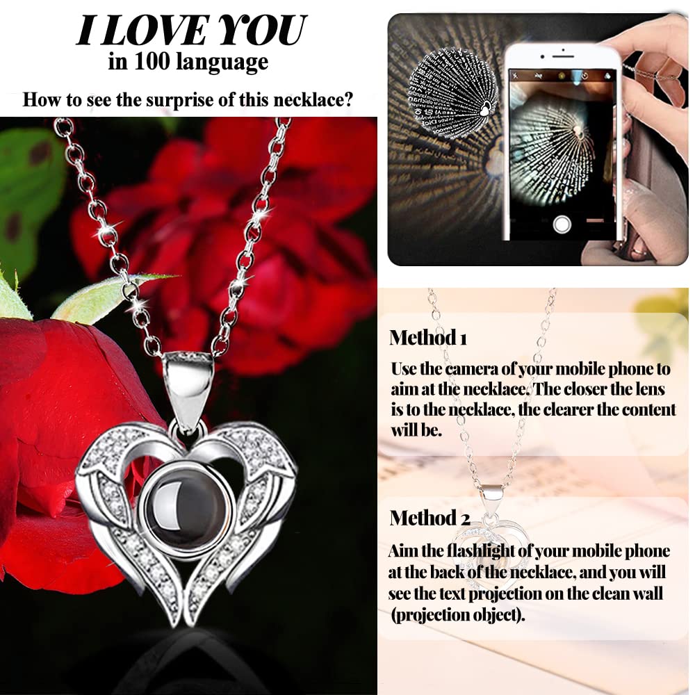 Preserved Red Real Rose Box With I Love You In 100 Languages Necklace,Gifts For Girlfriend/Women/Mom/Wife/Best Friend On Valenti