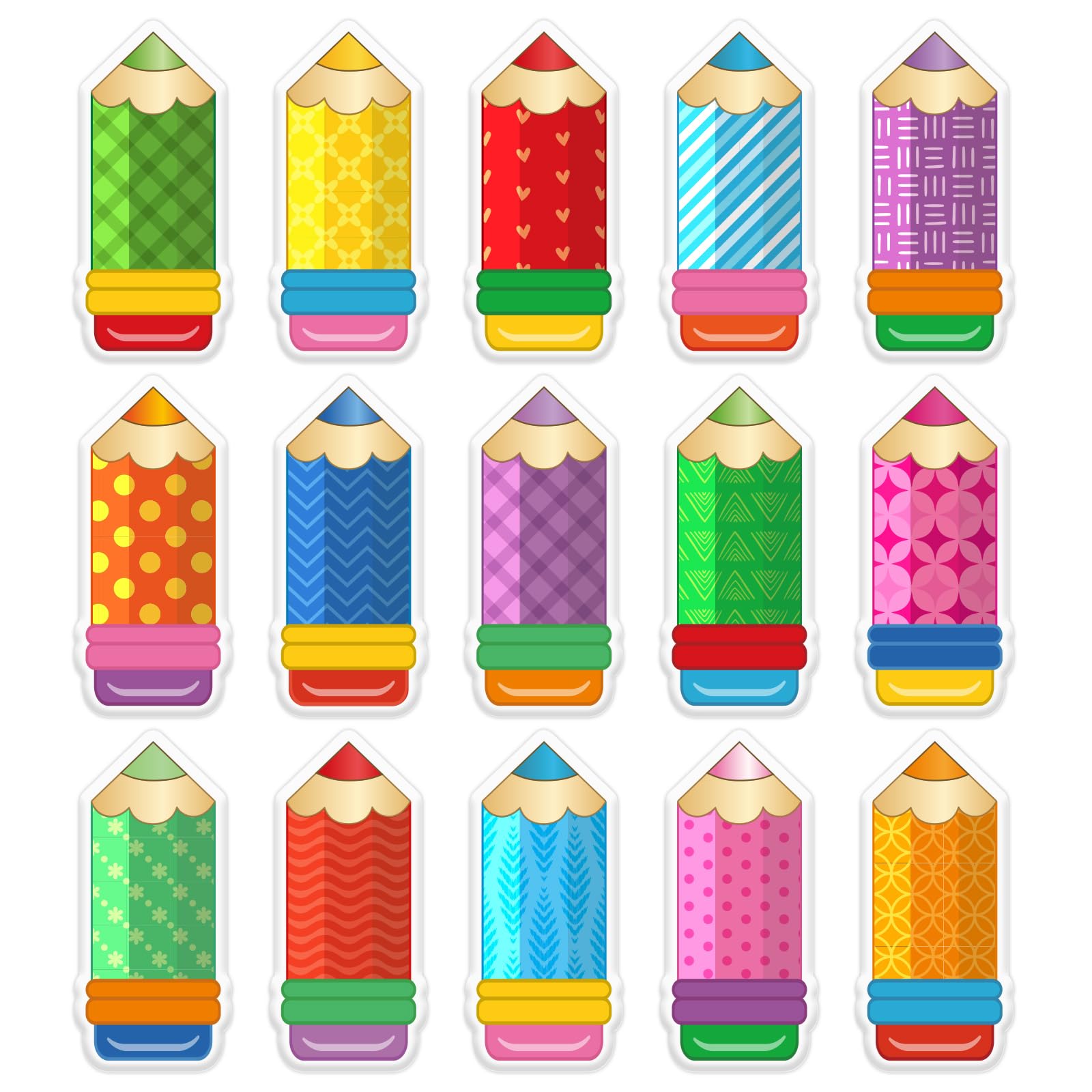 Whaline 30Pcs Colorful Pencil Thick Gel Clings Back to School Window Gel Decals First Day of School Window Clings for School Cla
