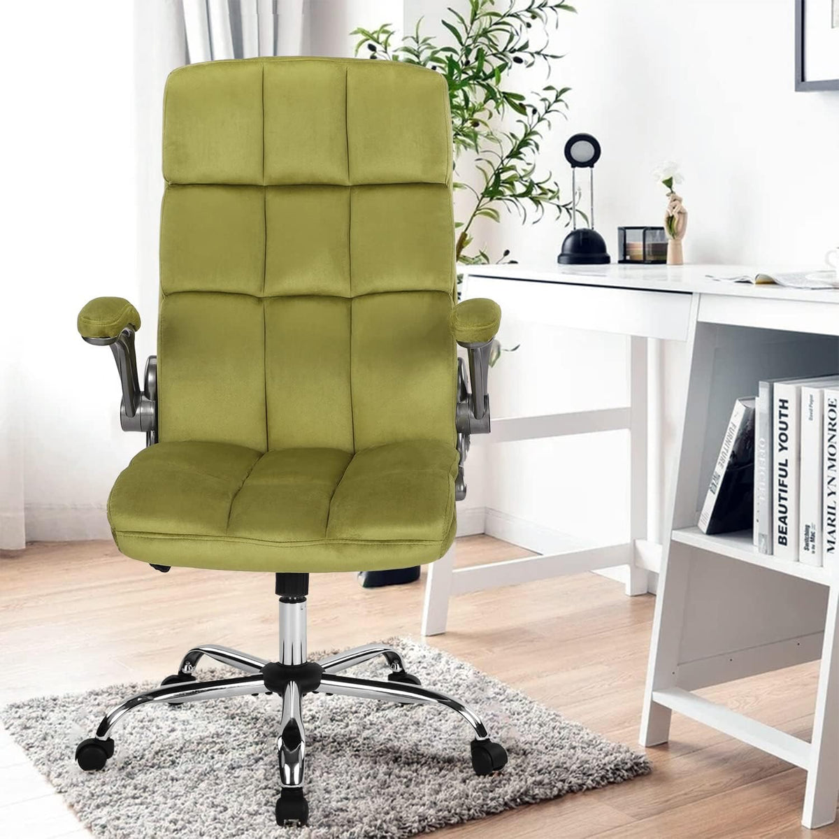 Kcream Executive Office Chair,Velvet Office Chairs Green Chair With Lumbar Support,Home Office Desk Chairs With Wheels And Flip