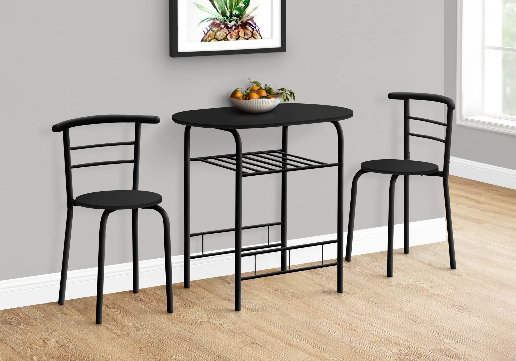 Monarch Specialties 1208 Dining Table, 3pcs Set, Small, 32&quot; L, Kitchen, Metal, Laminate, Black, Contemporary, Modern Set-3Pcs Top, 31.5&quot; L x 20.75&quot; W x 29.25&quot; H
